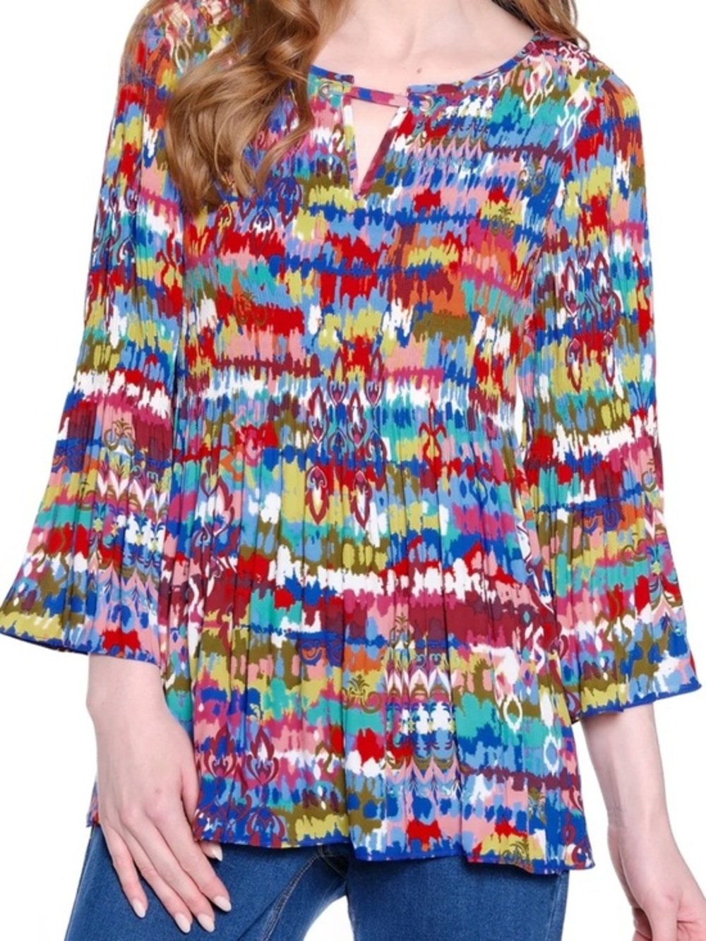 Ali Miles Multicolor Pleated Long-Sleeve Blouse Size XL